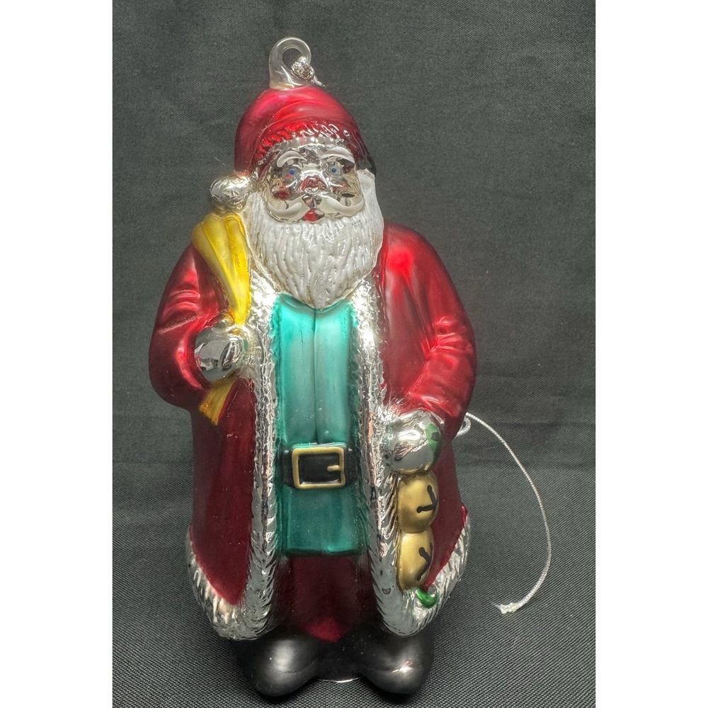Department 56 Large Hand Painted Mercury Hand Blown Glass Santa 9" Tall